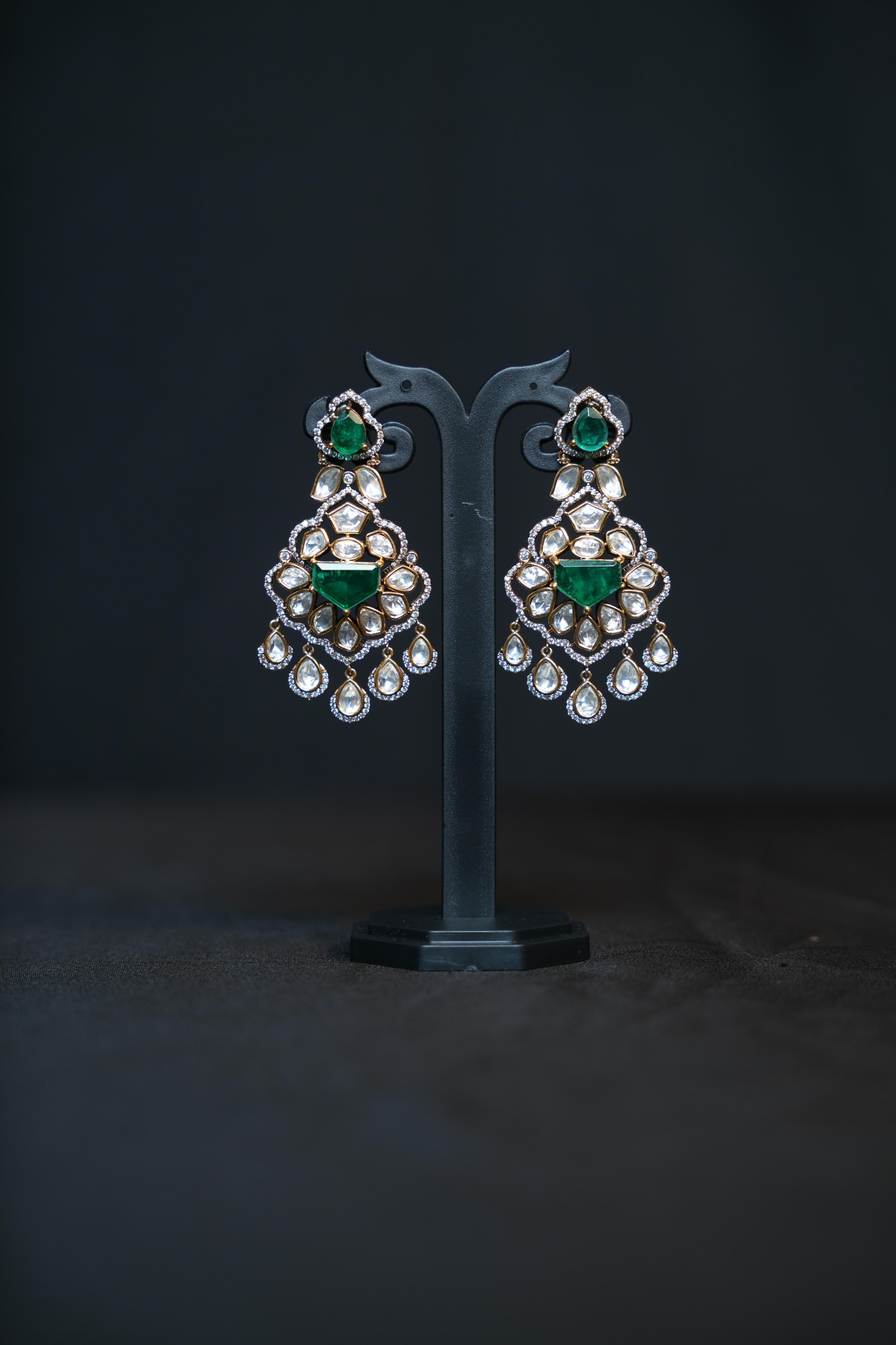 Emerald Royal Kundan Chandbali Earrings