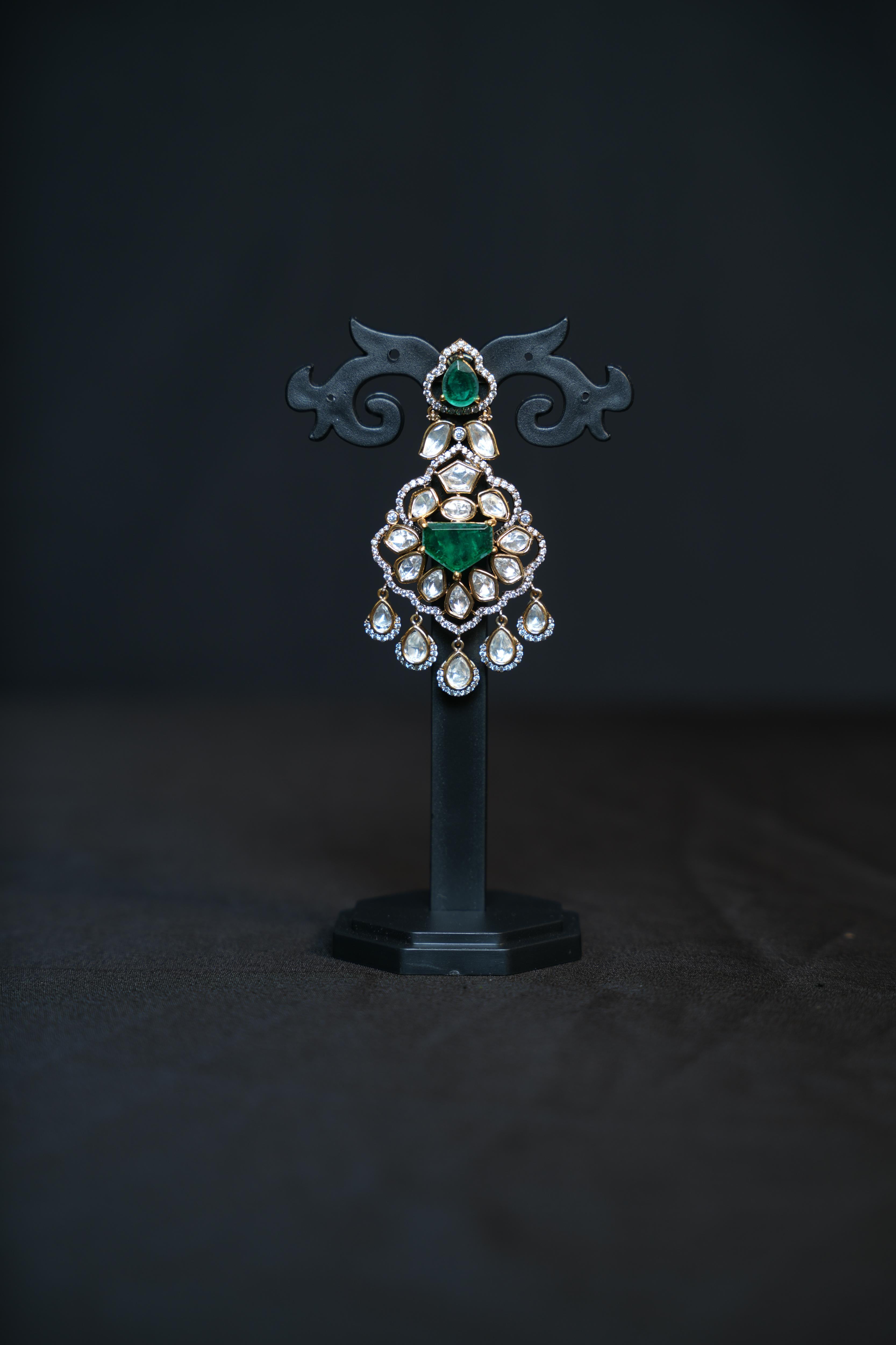 Emerald Royal Kundan Chandbali Earrings