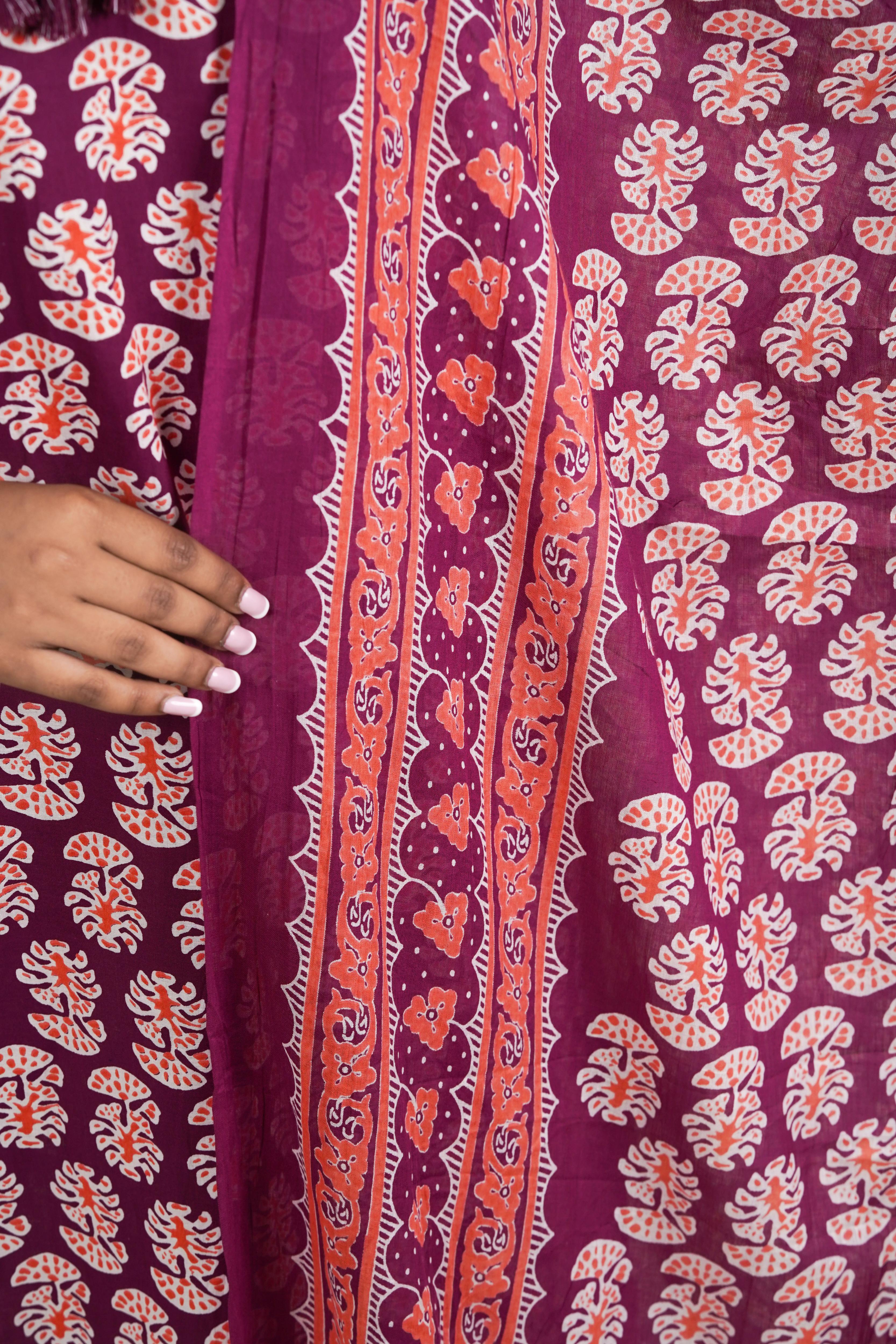 ISHNA Maroon Heritage Print Kurti Set