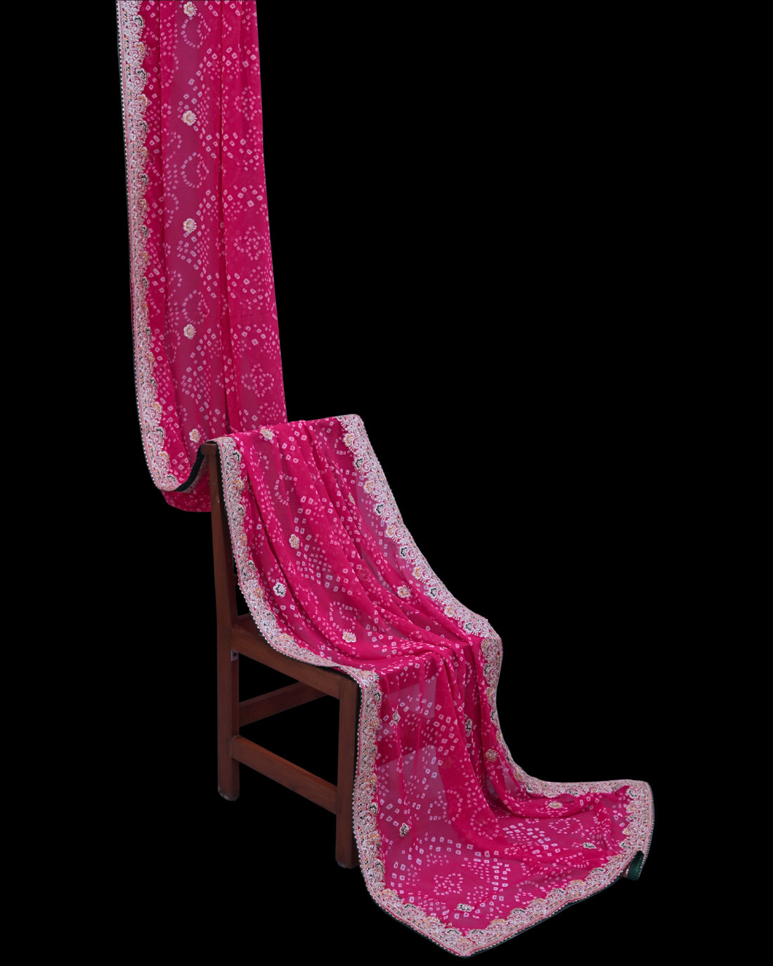 ISHNA Pink Bandhani Saree With Single Flower Border and Theard Work