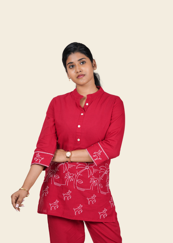 ISHNA Red Palm Co-ord set
