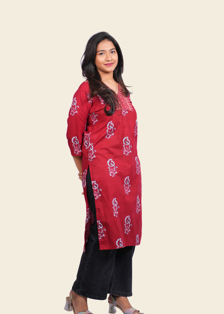 ISHNA Maroon Gulnaar Kurti