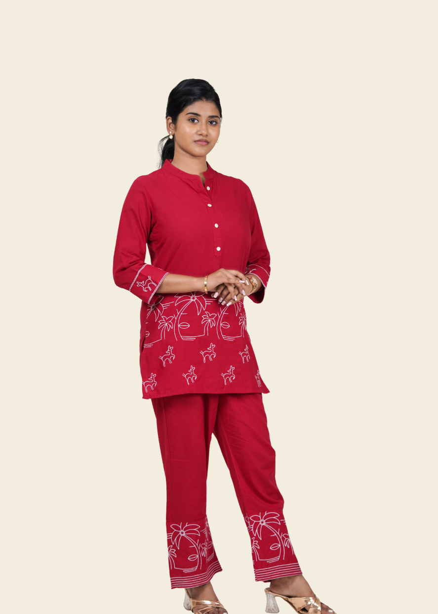 ISHNA Red Palm Co-ord set