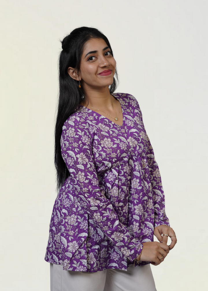 Royal Purple Floral Peplum Top