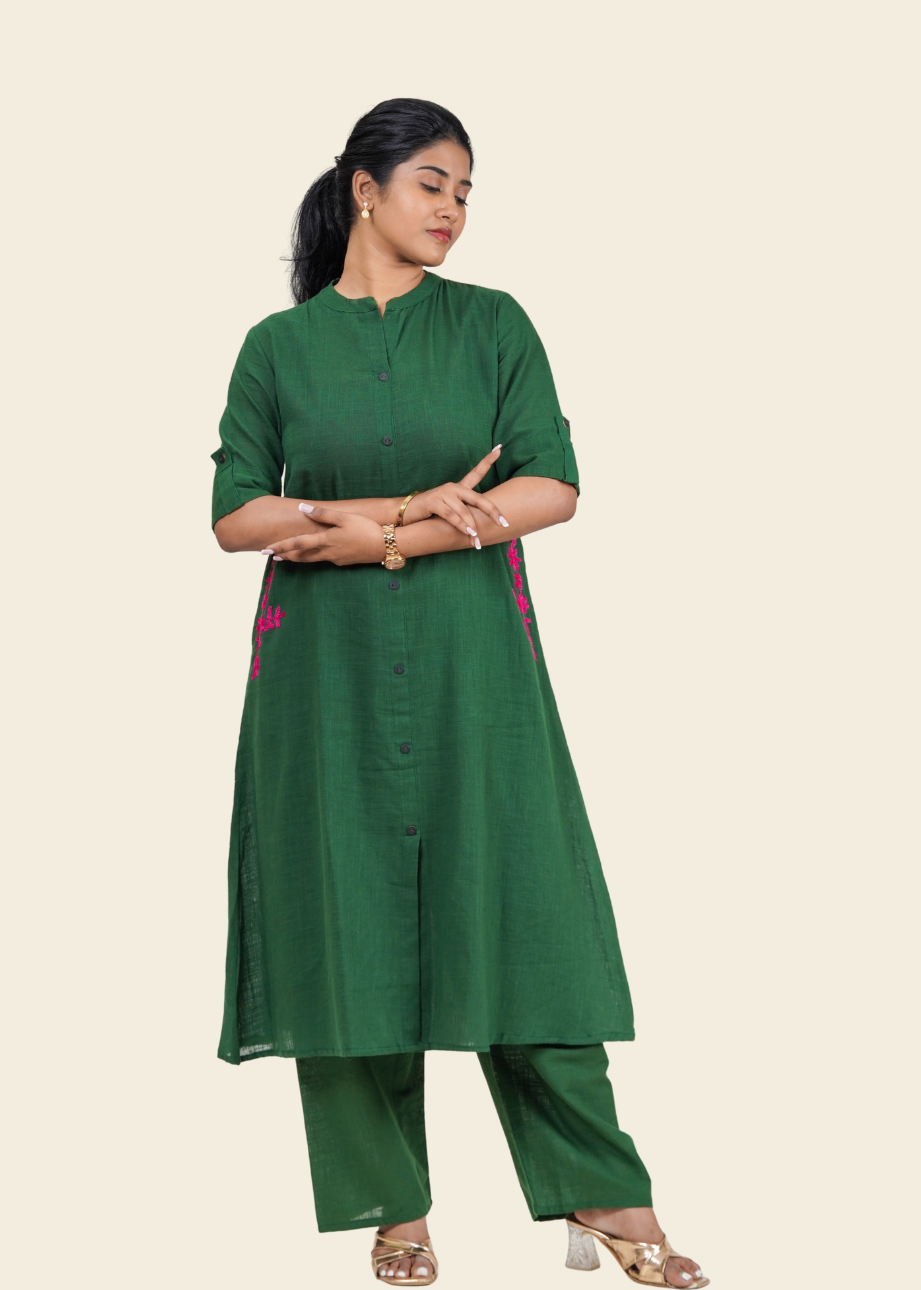 ISHNA Dark Green Bloom Co-ord Set
