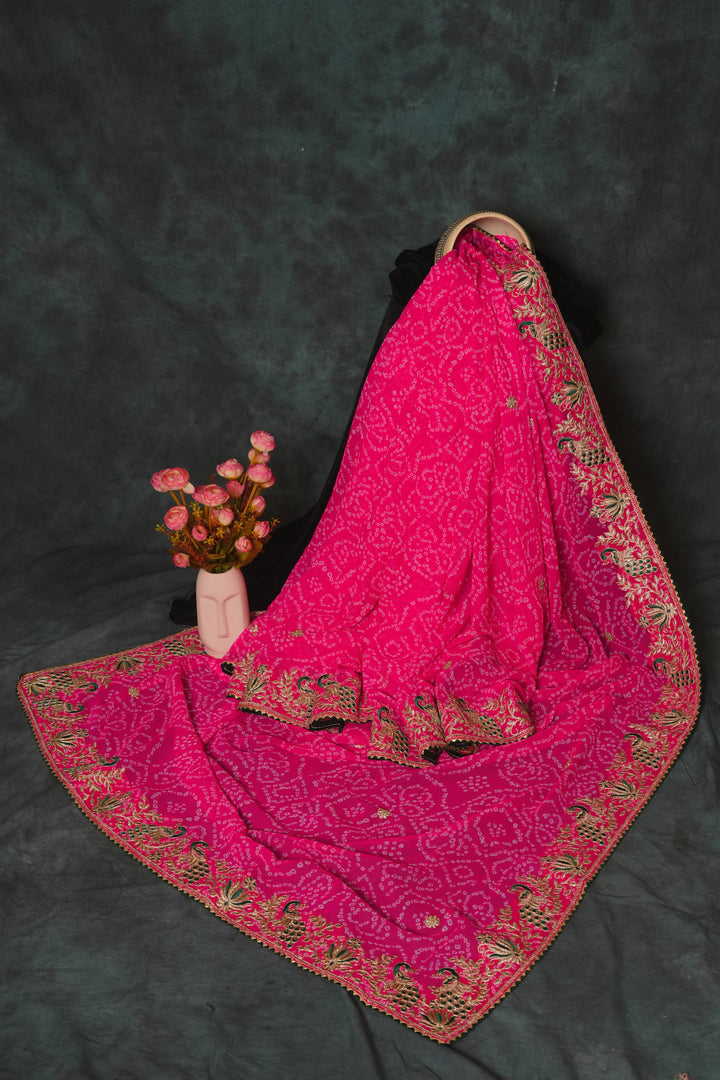 Vibrant Rani Pink with Antique Gold and Green Saree