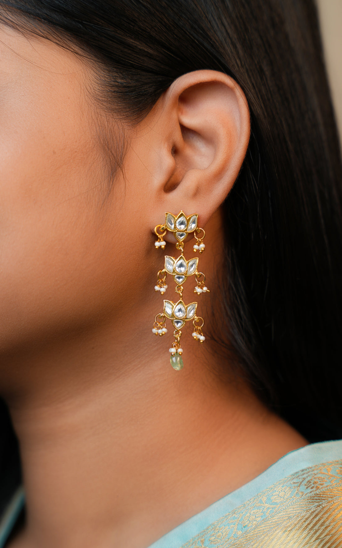 ISHNA Padma Layered Kundan Earrings
