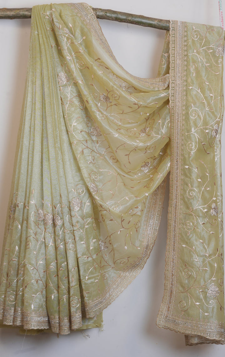 Soft Mint / Pistachio Green with silver-toned zari Organza Tissue Saree