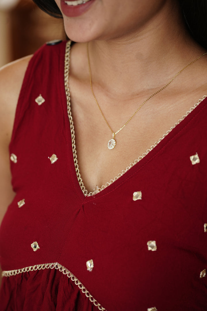 92.5 Sliver Ishna Crystal Oval  Pendant Chain