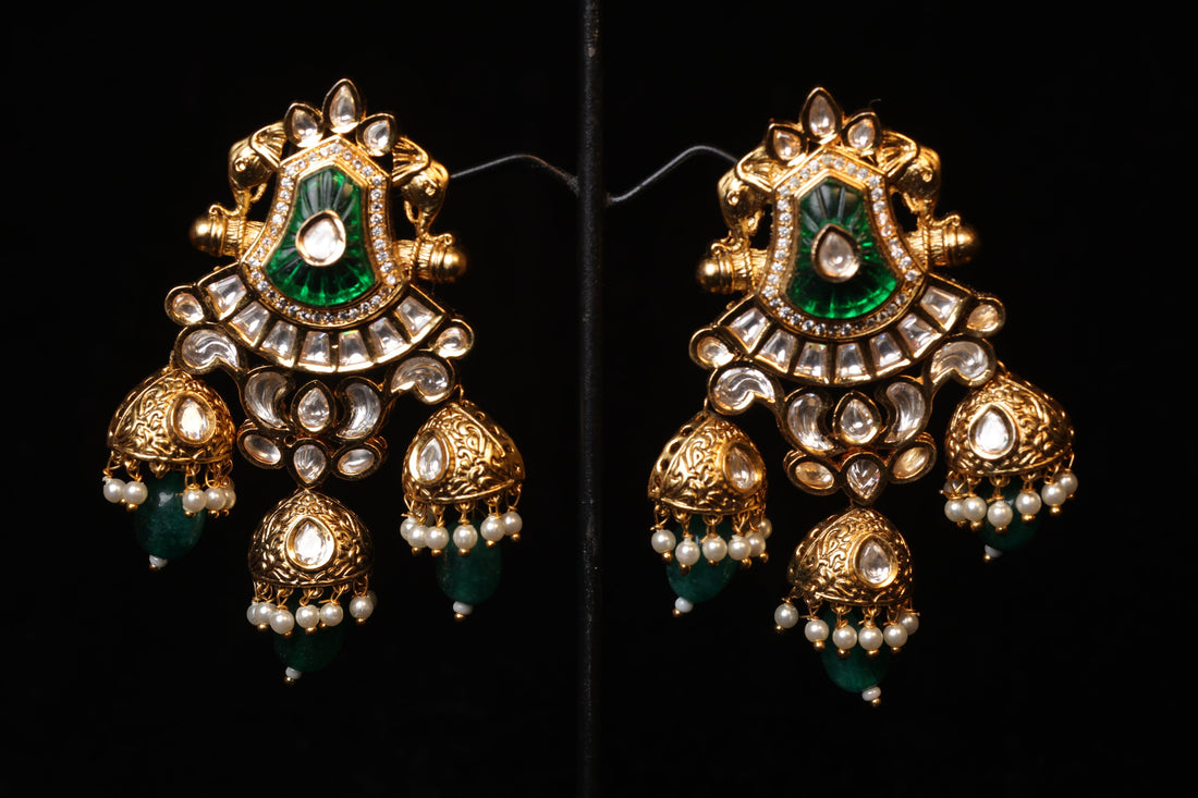 Imperial Green Crest Jhumka Earrings