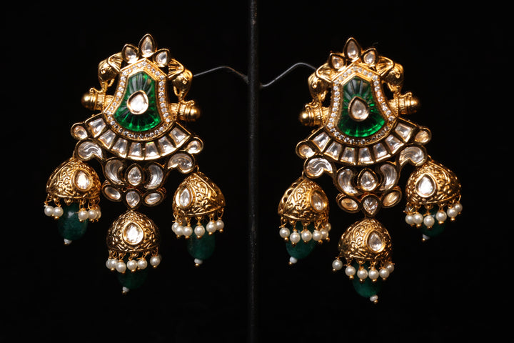 Imperial Green Crest Jhumka Earrings