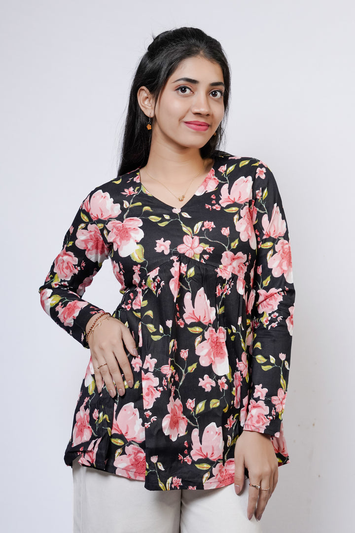 NOIR BLOOM Floral Flared Short Kurti