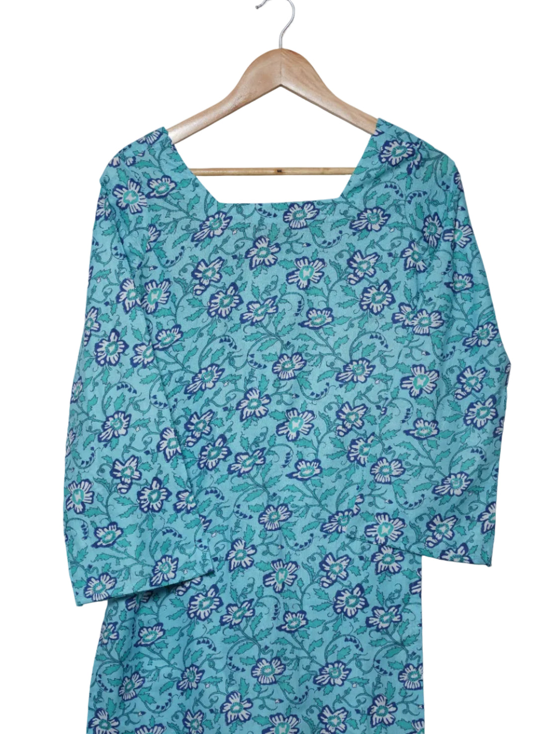 Tarini Teal Floral Jaipuri Short Kurti