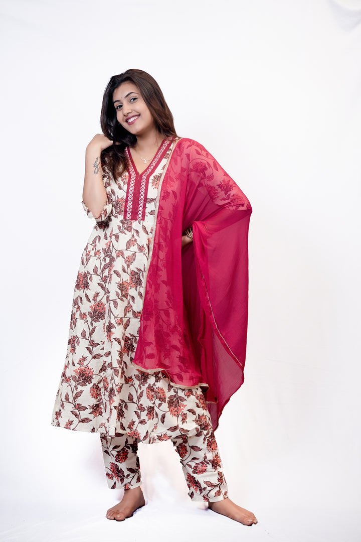 ISHNA Crimson Rose Kurti Set