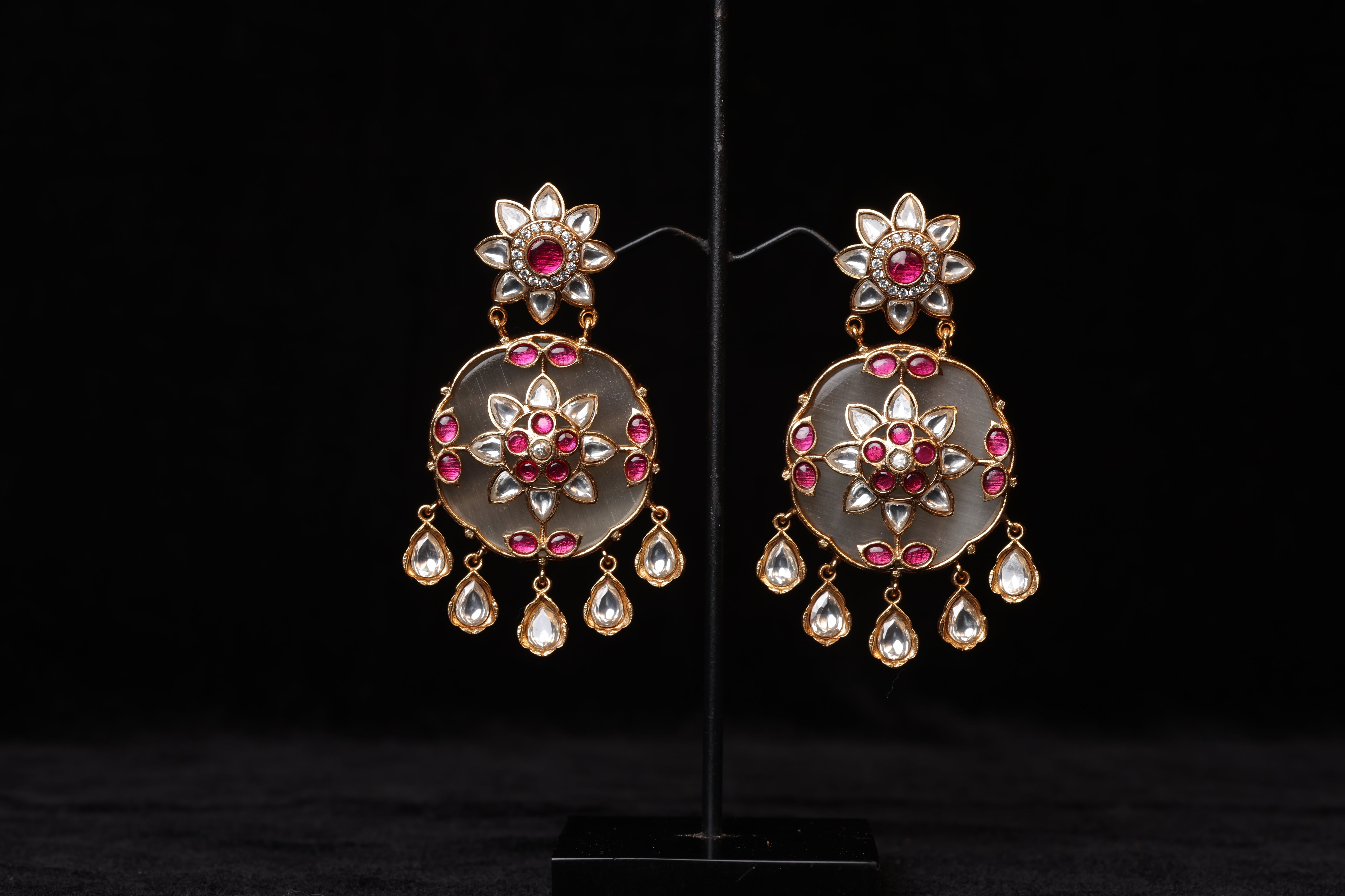 Regal Jade Oval Kundan Cluster Earrings
