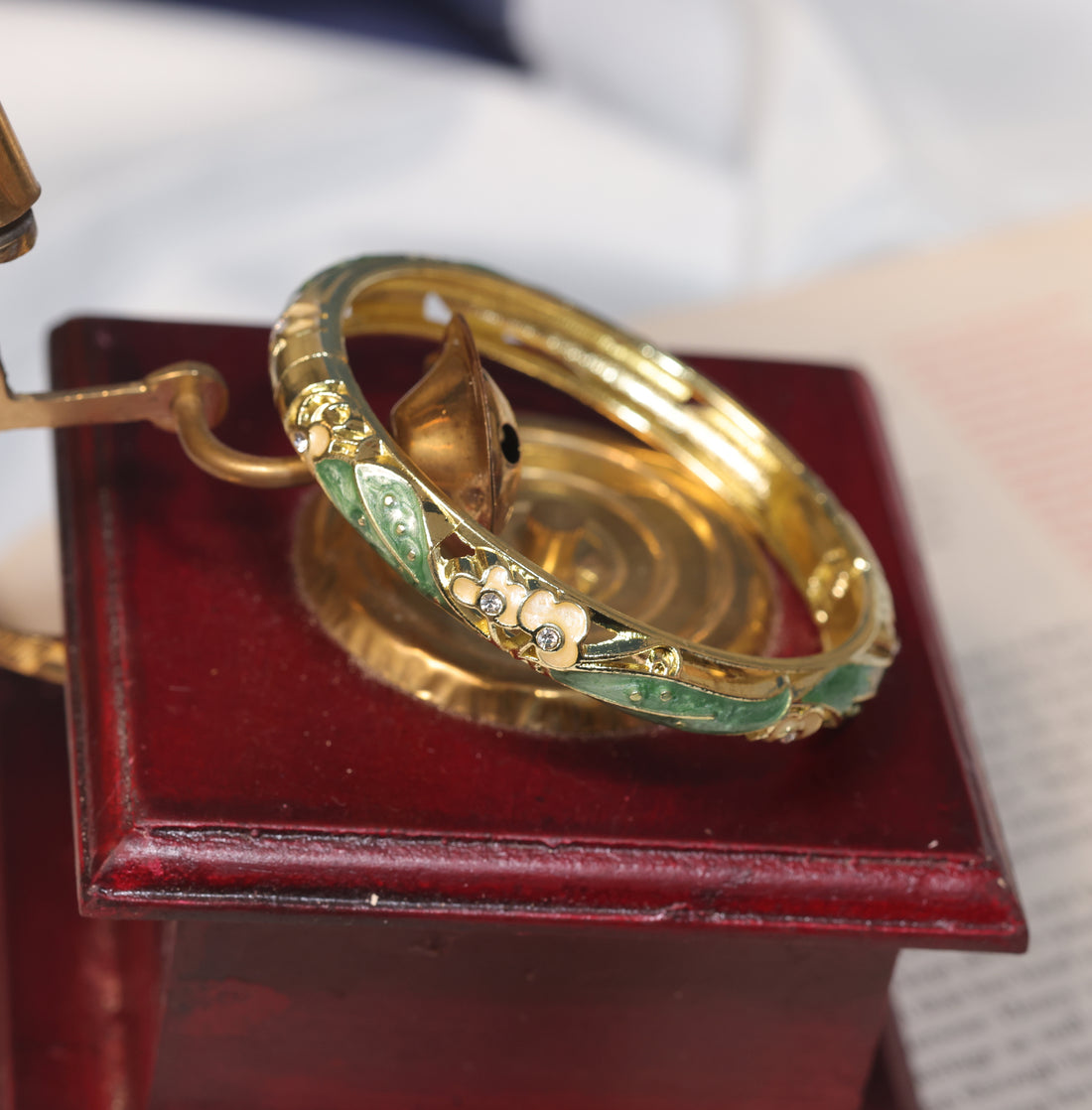 Emerald Leaf Enamel Bracelet