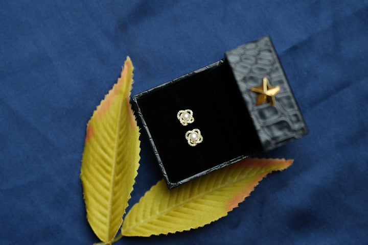 92.5 Silver  Elowen Crystal Clover  Stud Earrings