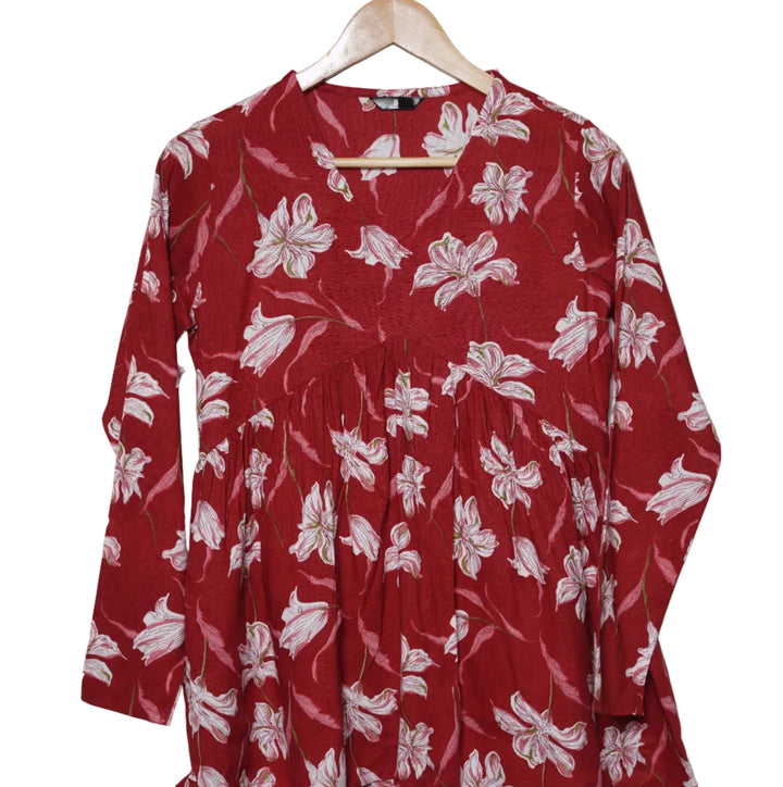 AMARA Crimson Bloom Flared short kurti