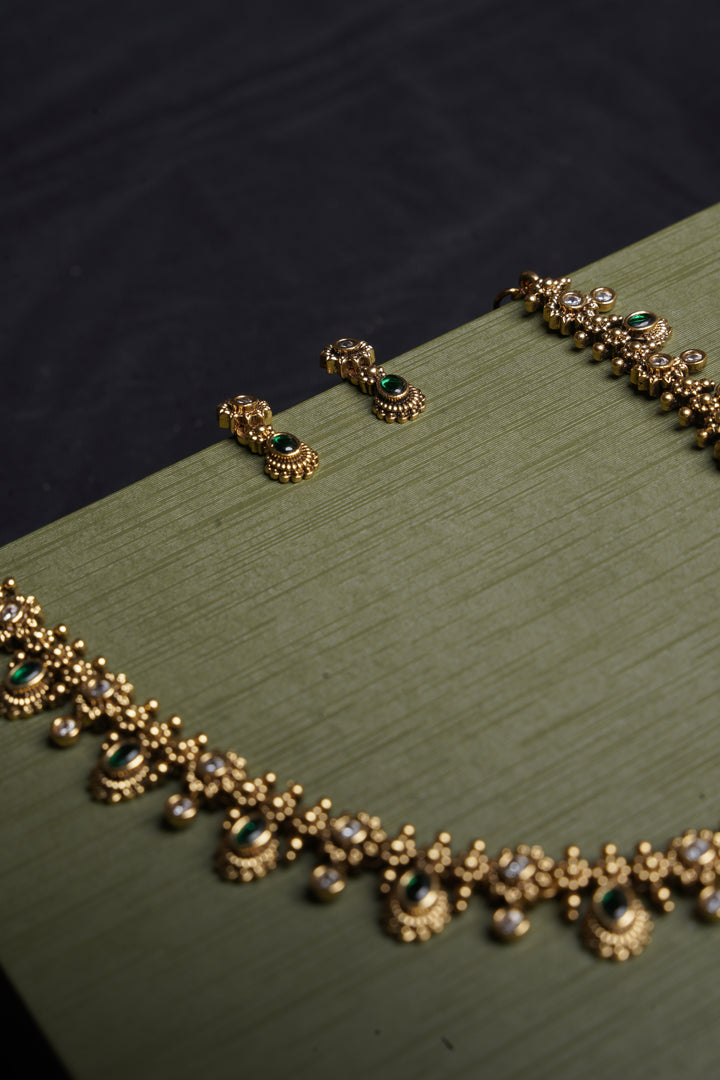 ISHNA Haripriya Emerald Temple Necklace Set