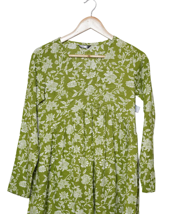 ISHNA Olive Meadow Printed short kurti