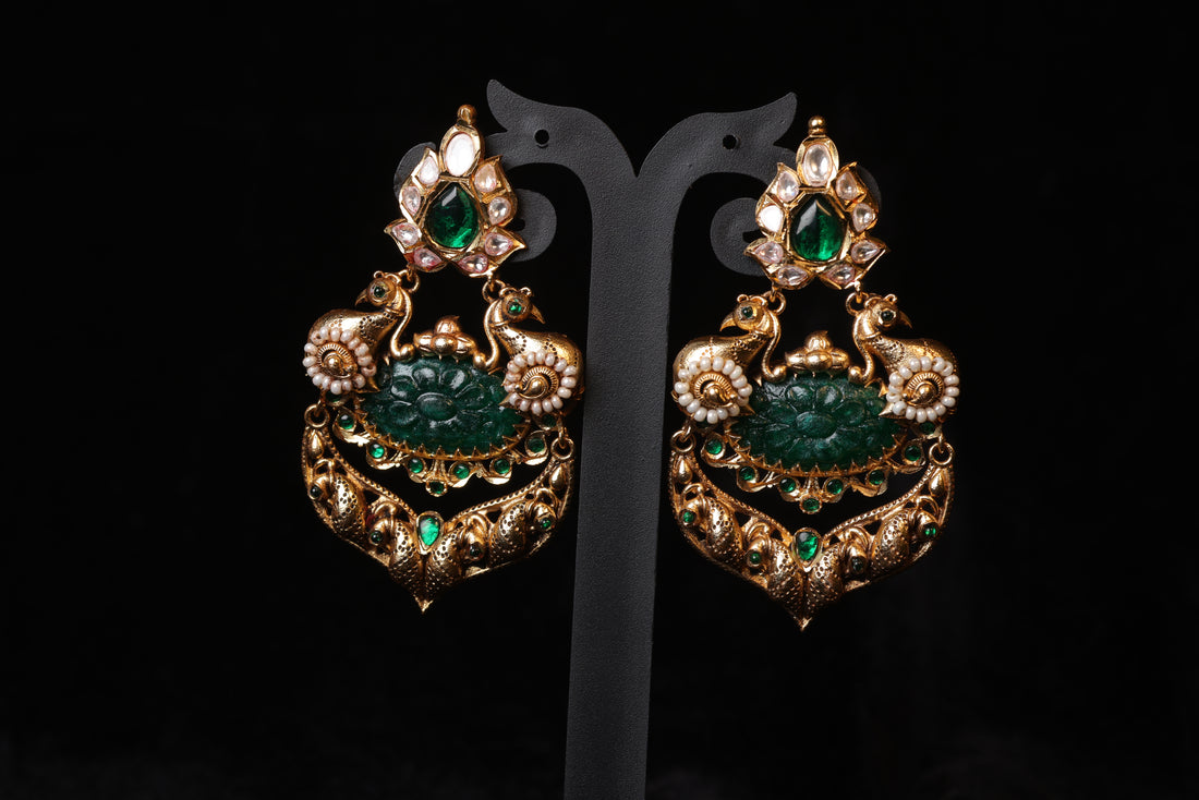 Heritage Peacock Motif Kundan Drops