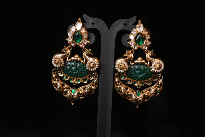 Heritage Peacock Motif Kundan Drops