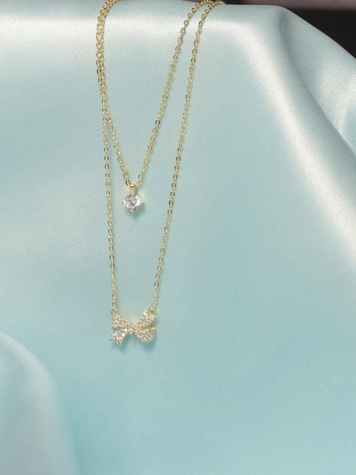 Twin Sparkle Bow Layered Chain