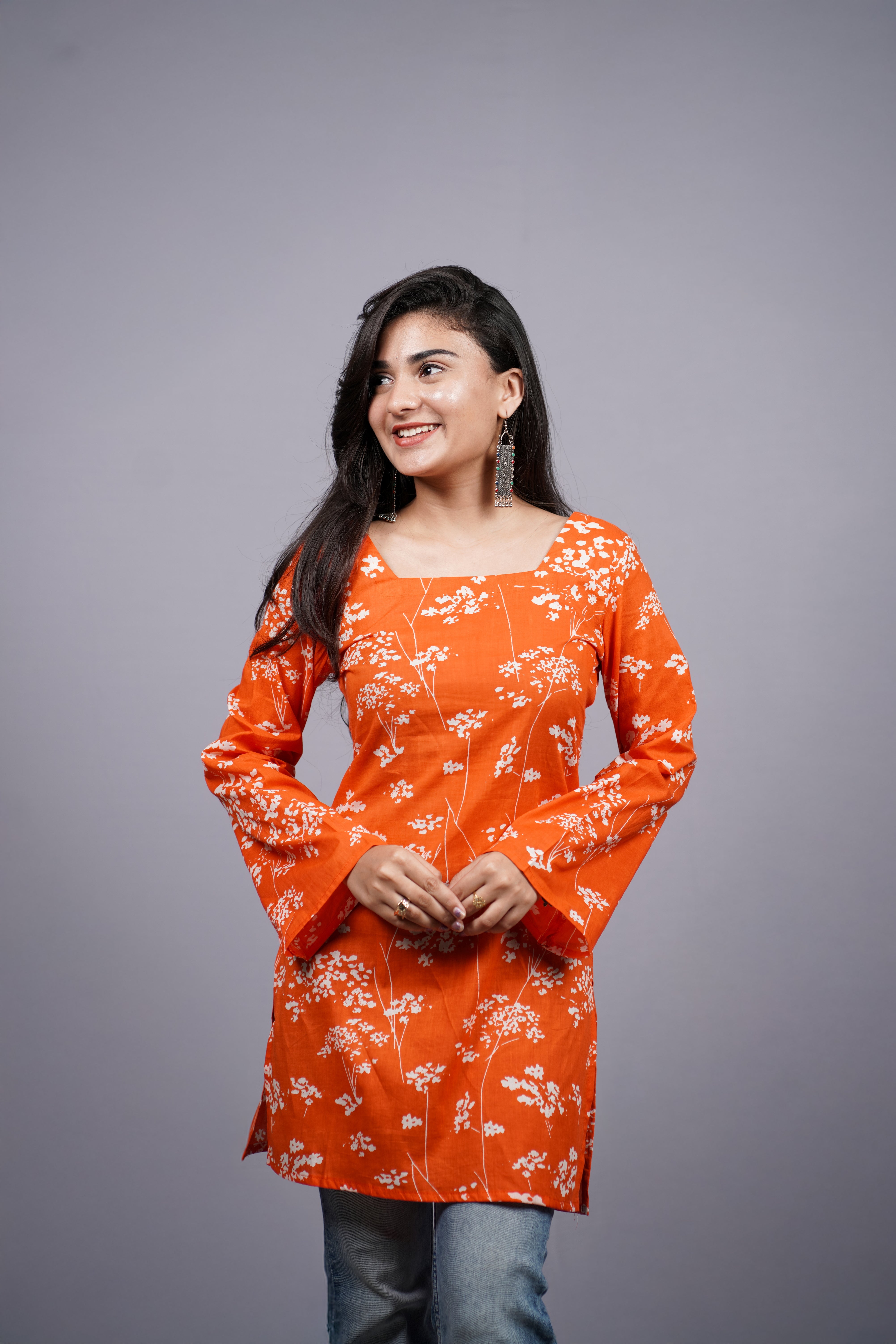 Kesariya Bloom Tie-Up Short Kurti