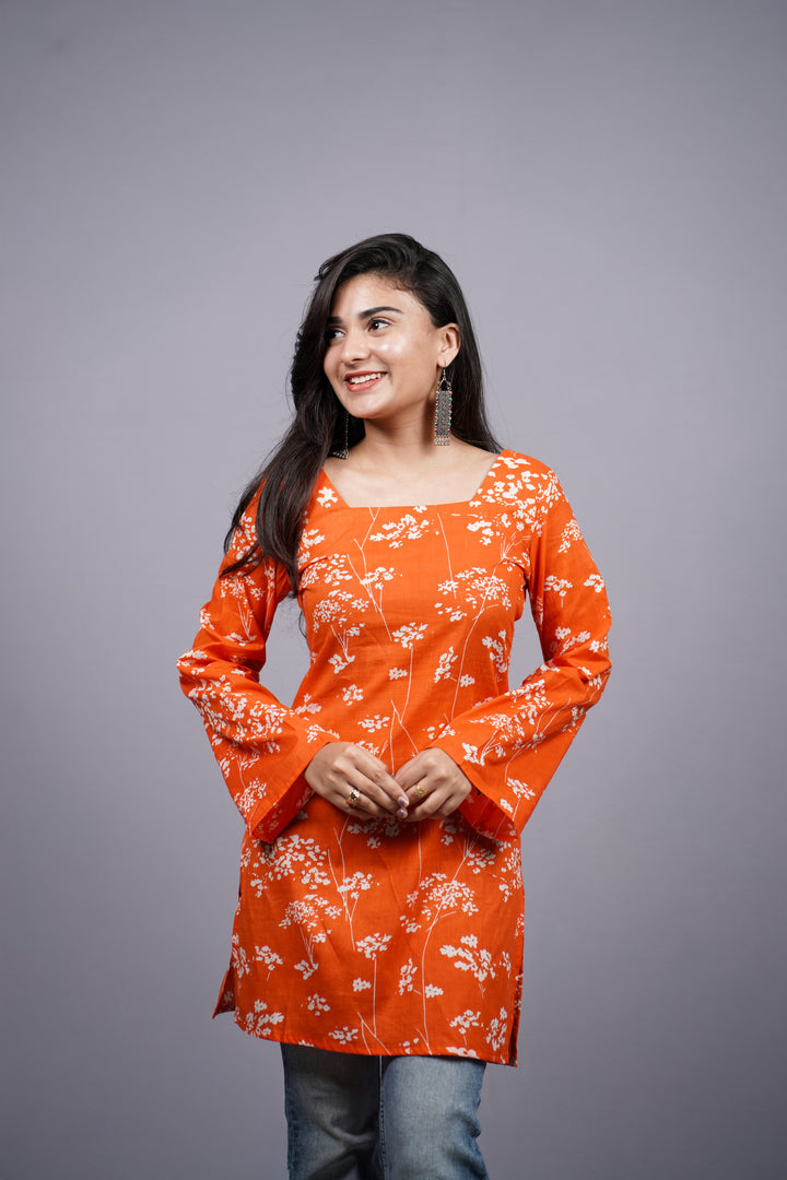 Kesariya Bloom Tie-Up Short Kurti
