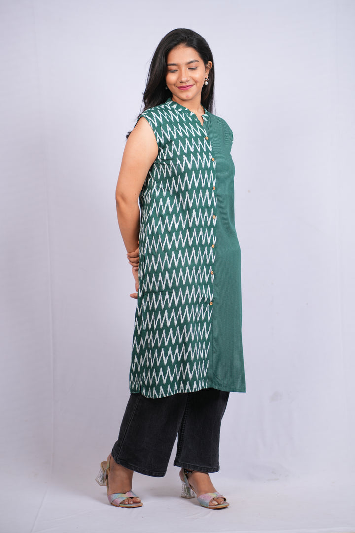 Mehreen Green Ikat Fusion Kurti