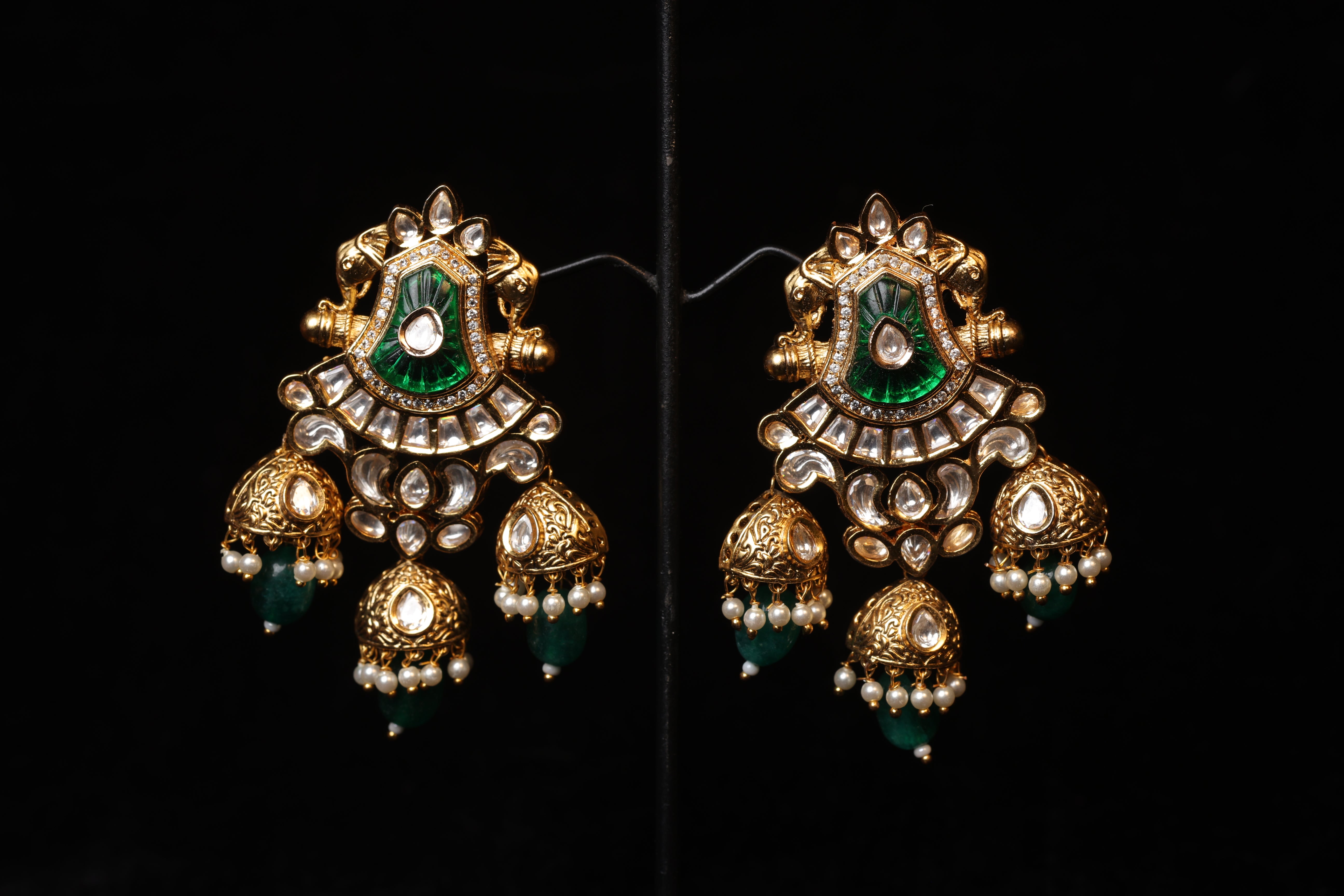 Imperial Green Crest Jhumka Earrings