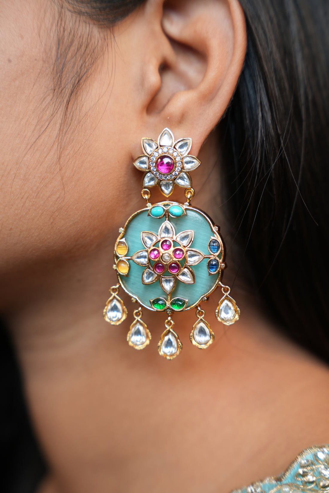 Regal Jade Oval Kundan Earrings