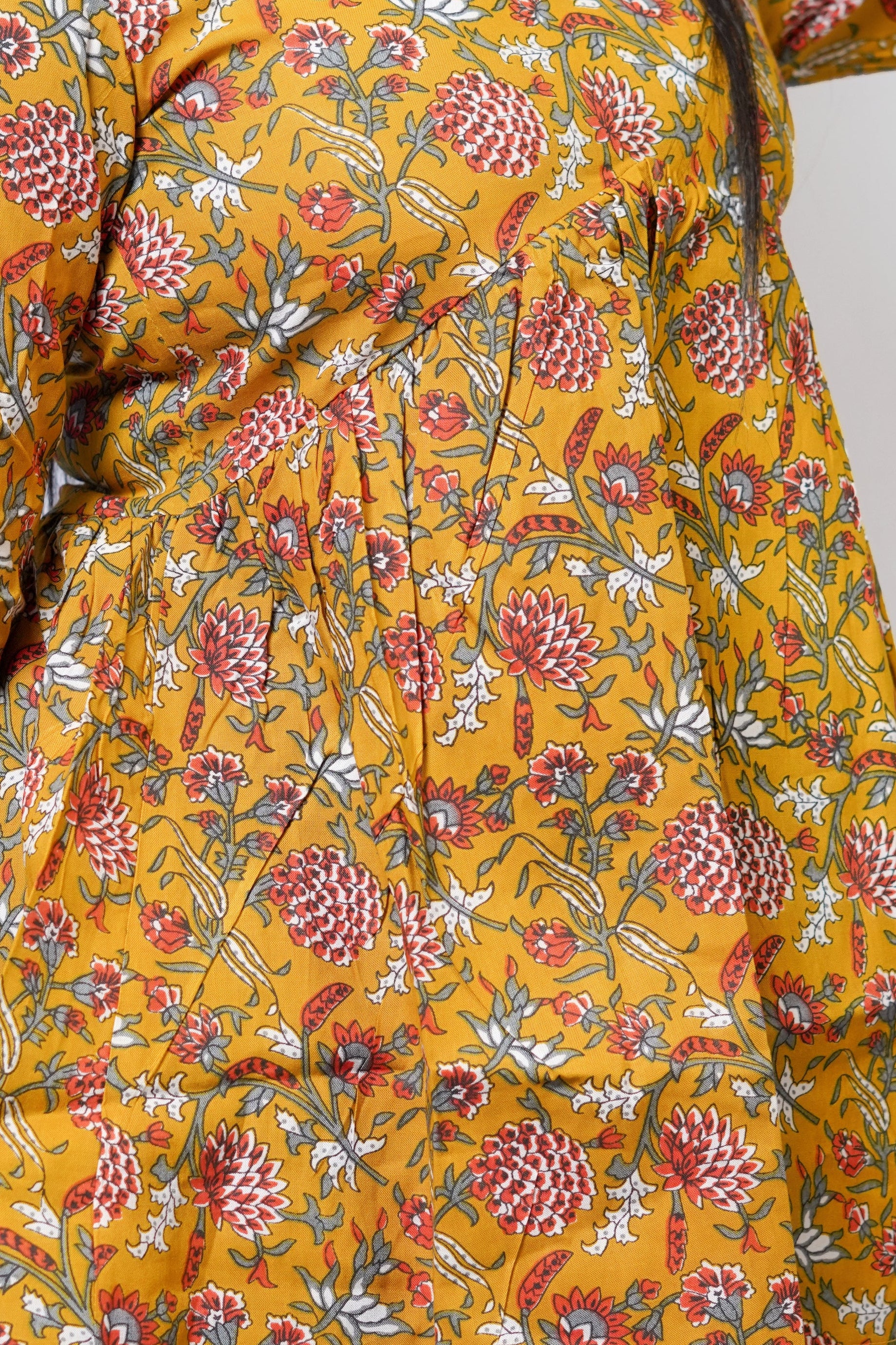 ISHNA Mustard Meadow Printed Short Kurti