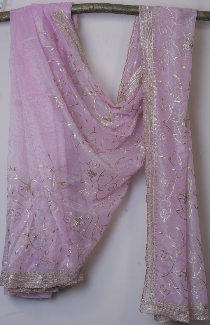 Pastel Baby Pink With Subtle Gold Embroidery Organza Tissue Saree