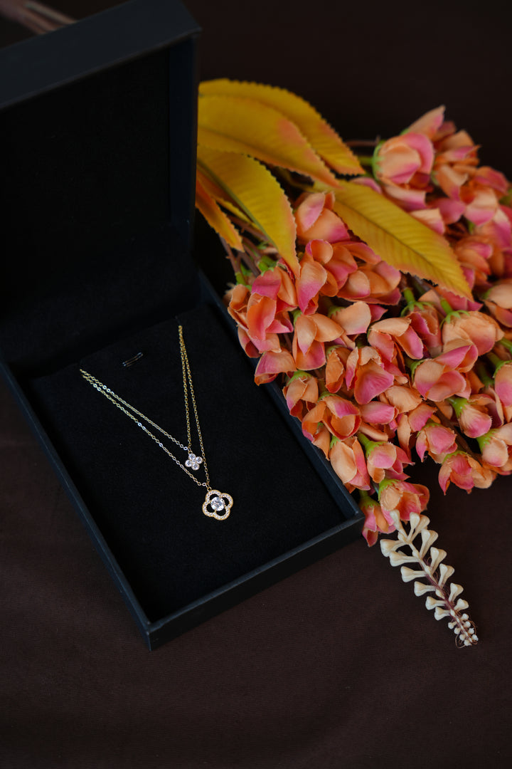 92.5 Silver Ishna Double Layer Clover Pendant Chain