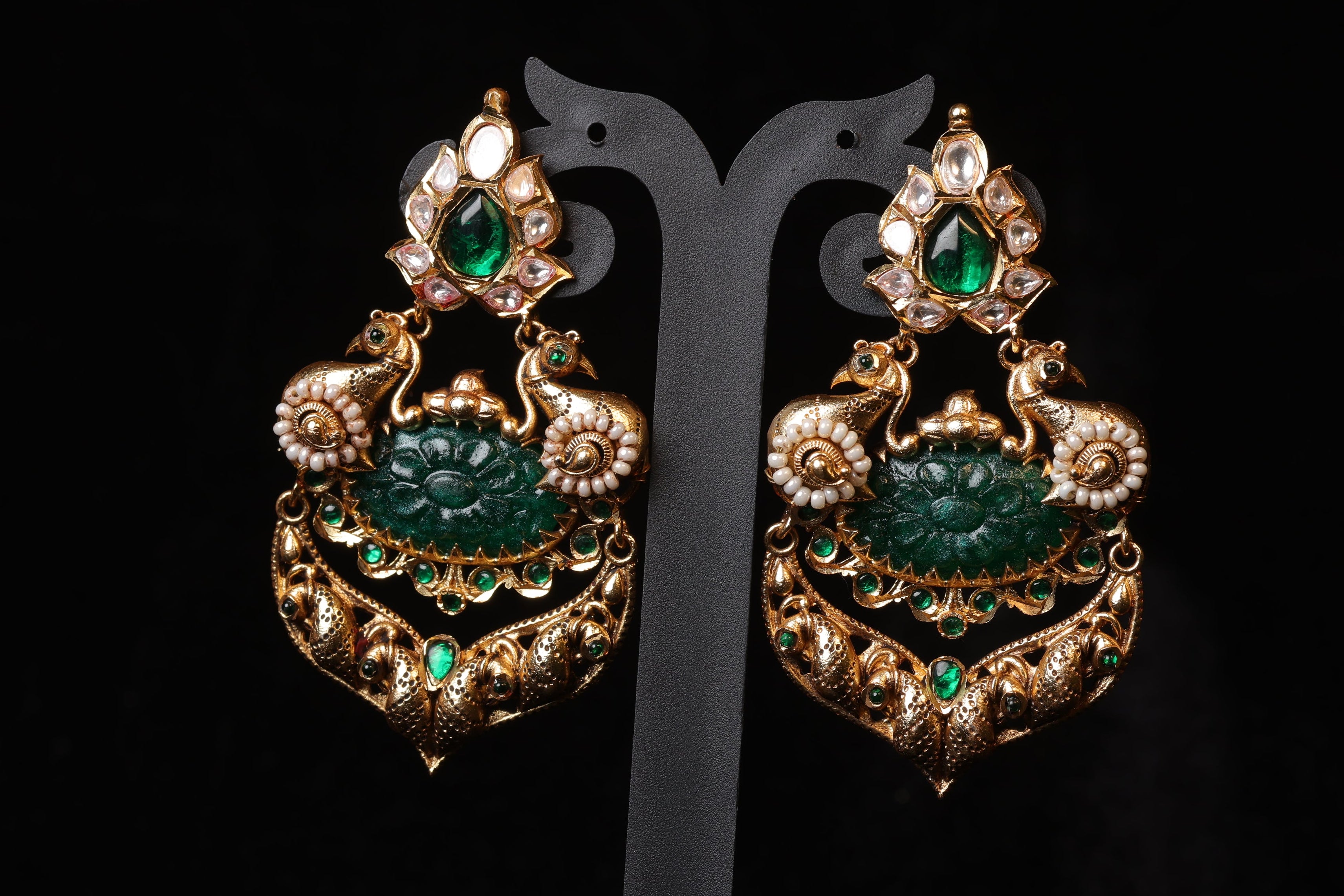 Heritage Peacock Motif Kundan Drops