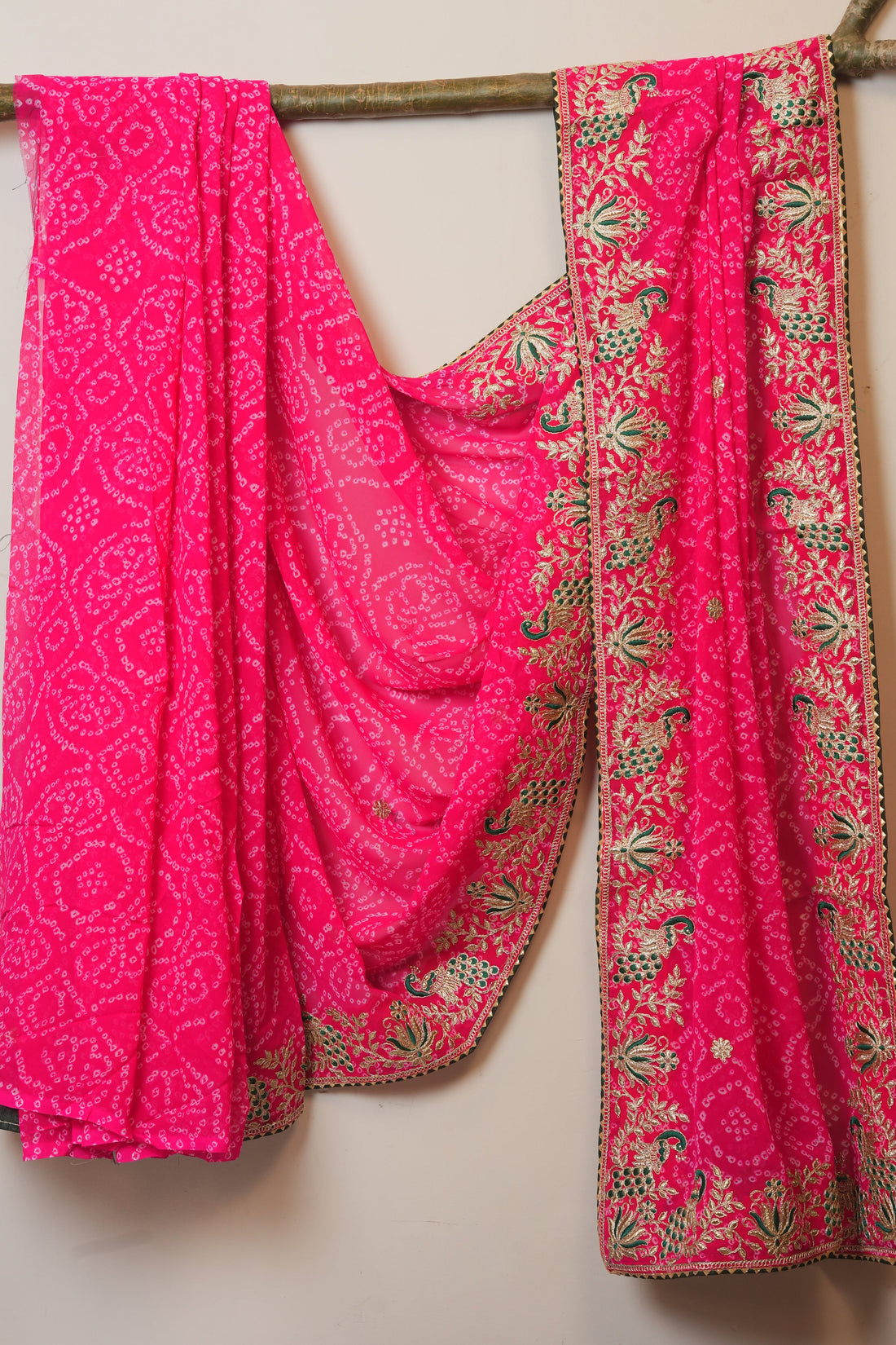 Bright Rani Pink Bandhani Saree