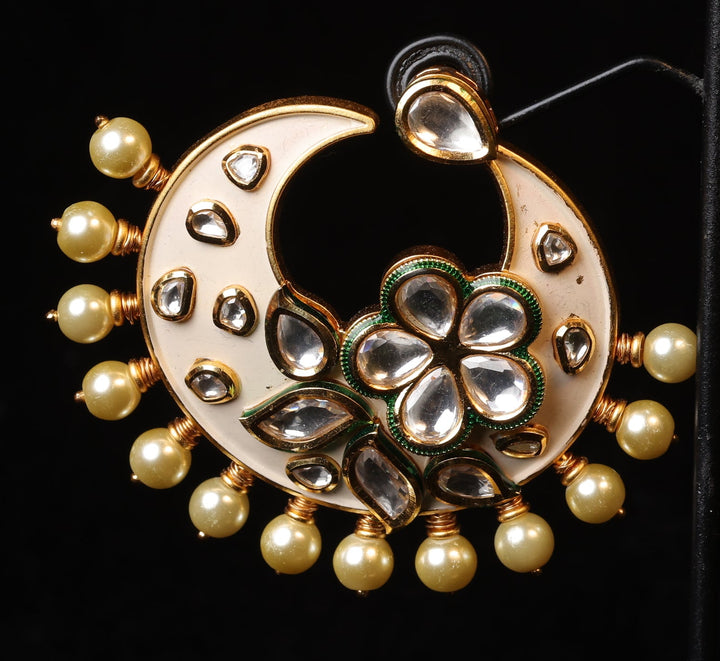 White Enamel Floral Half Moon Drops