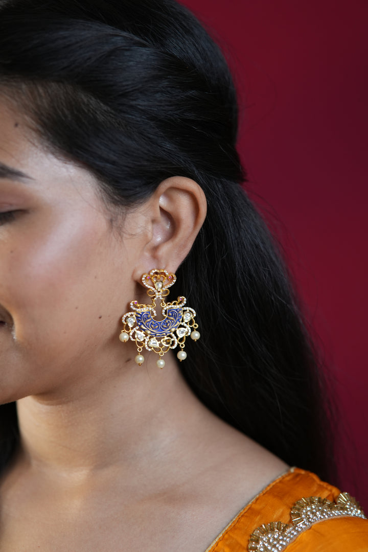 ISHNA Royal Meher Saphire Chandbali Earrings