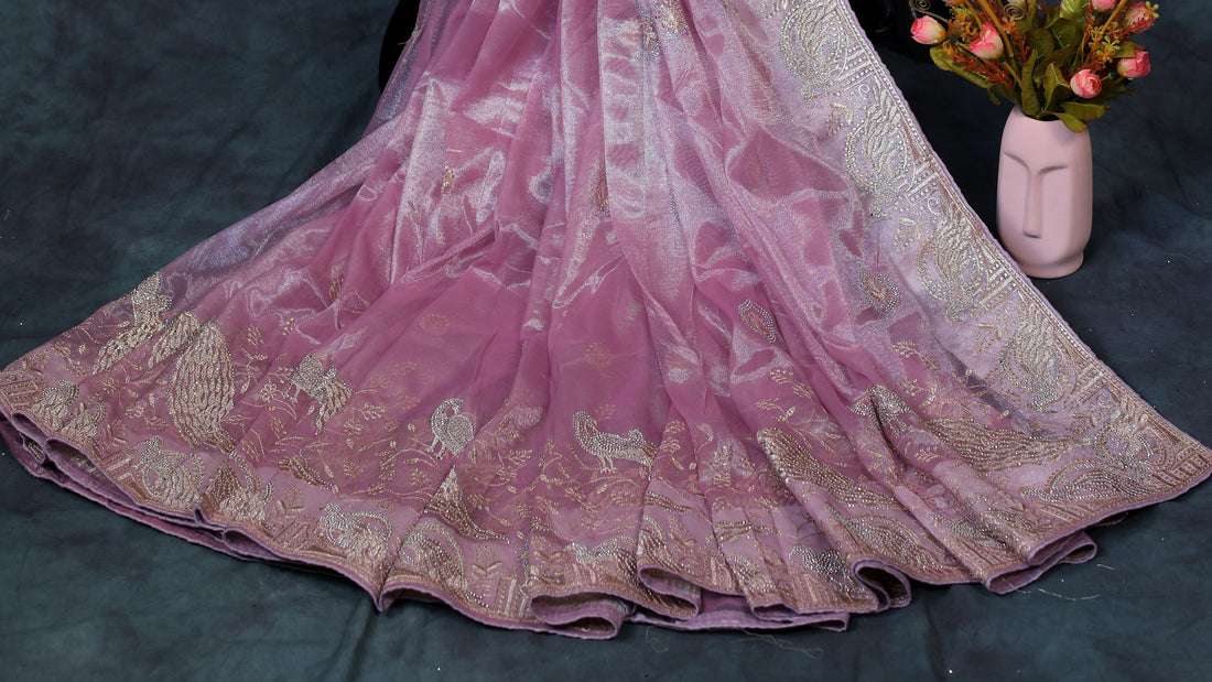 Lilac Light Weight Premium Organza Tissue Saree