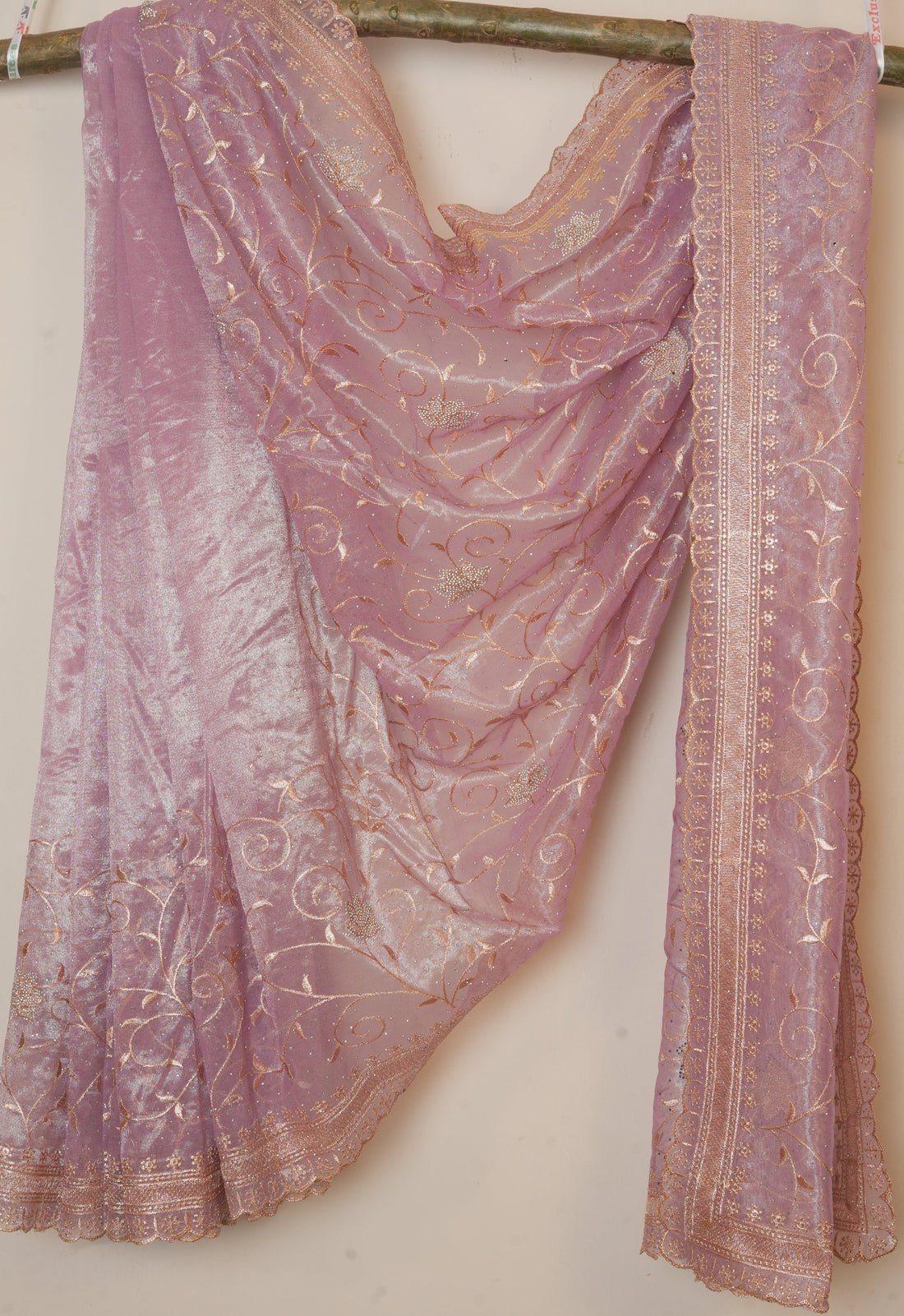 Dusty Mauve / Rose Lavender with Antique Gold Shimmer Organza Tissue Saree