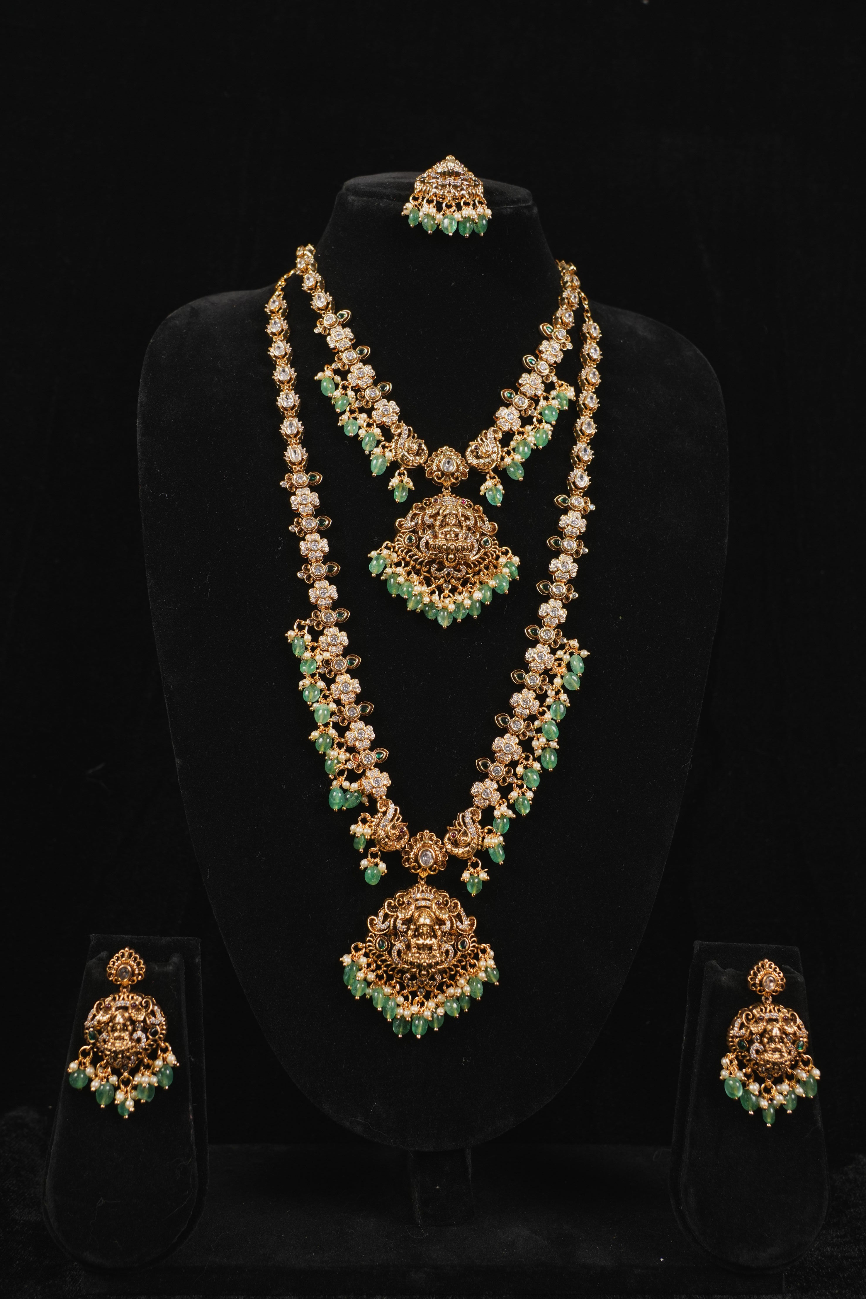 Floral Lakshmi devi double haram with earrings