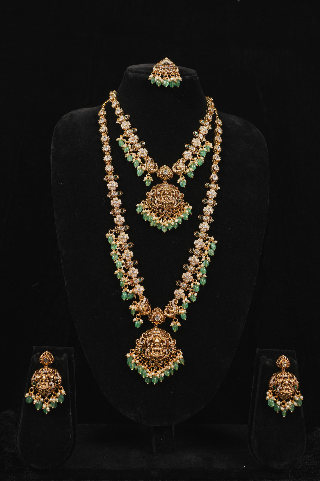 Floral Lakshmi devi double haram with earrings