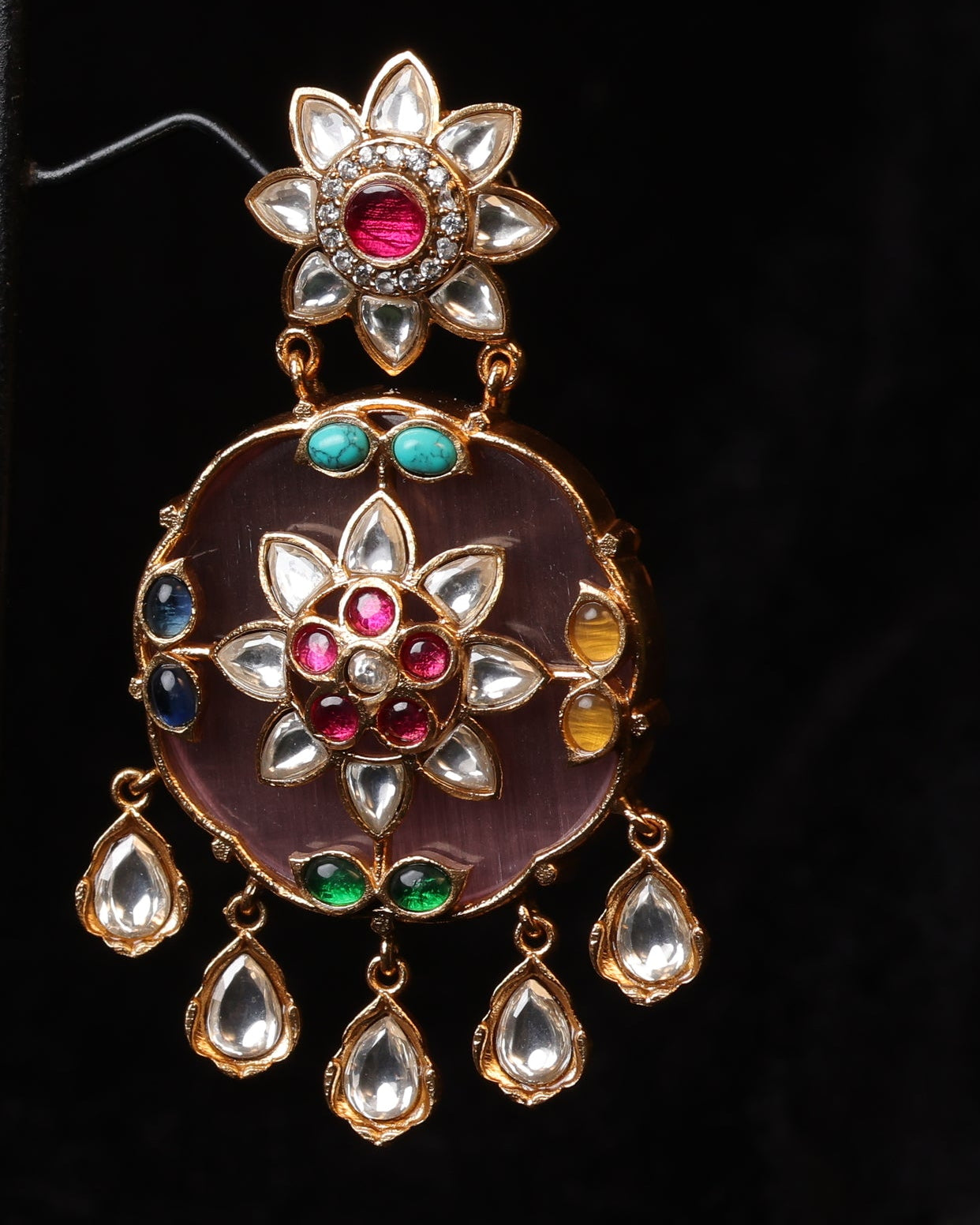 Regal Jade Oval Kundan Cluster Earrings