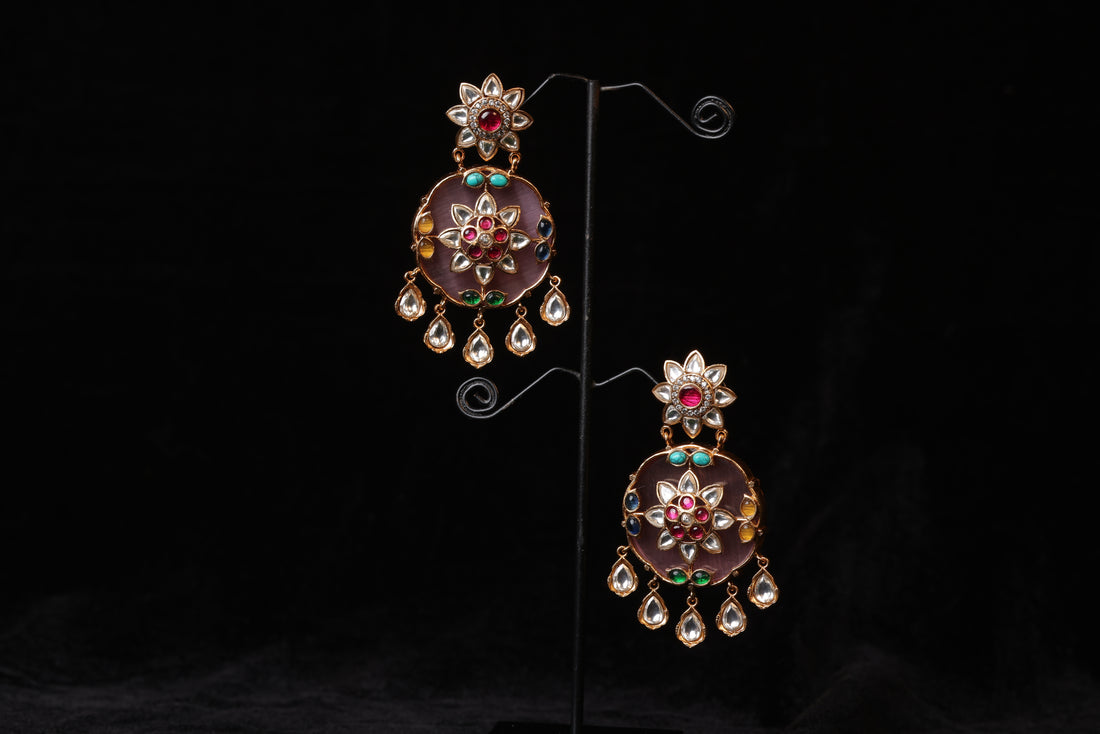 Regal Jade Oval Kundan Cluster Earrings