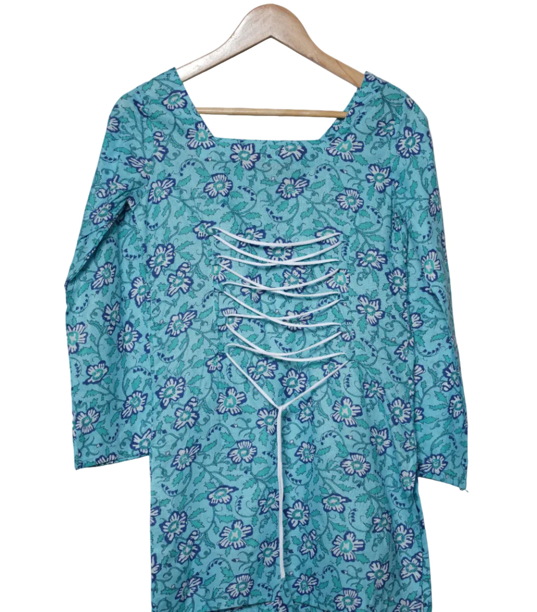 Tarini Teal Floral Jaipuri Short Kurti