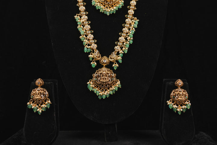 Floral Lakshmi devi double haram with earrings