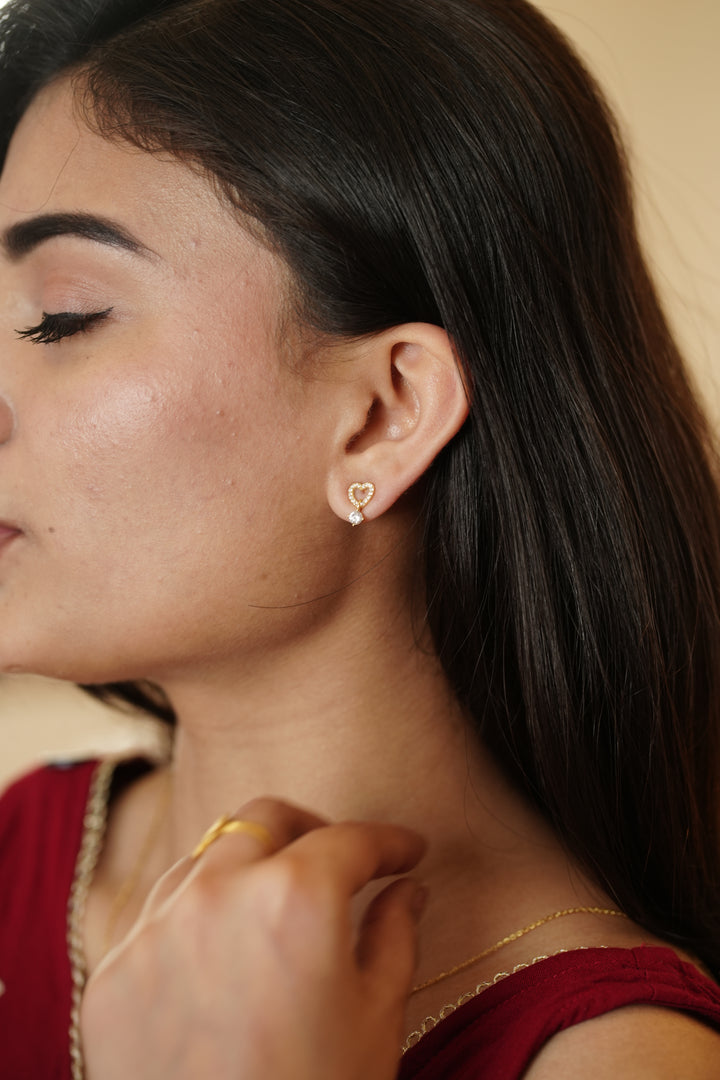 92.5 Silver Gold-Tone Heart Stud Earrings