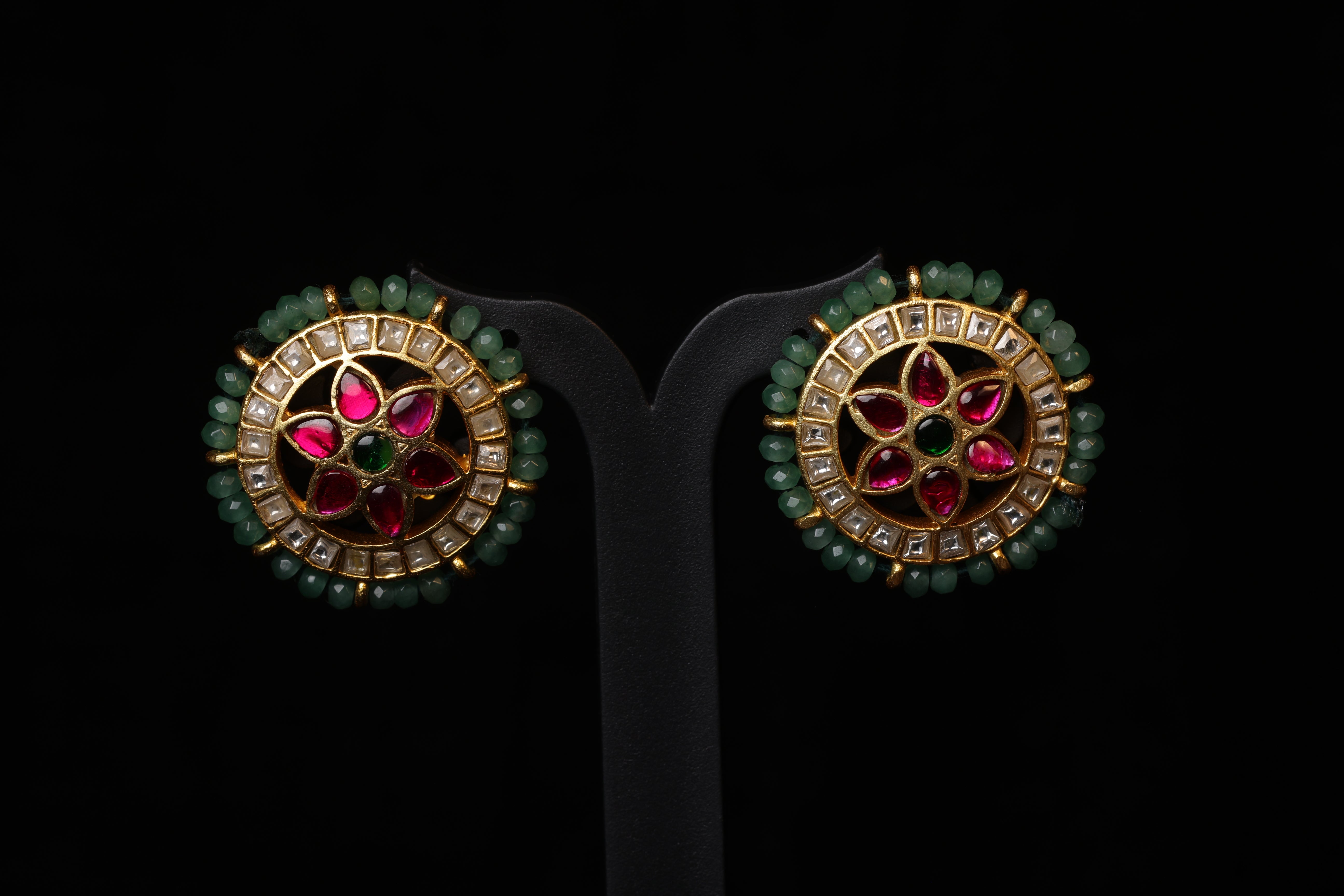 Rajputana Style Emerald Border Studs