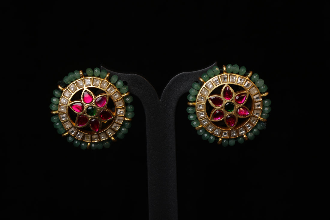 Rajputana Style Emerald Border Studs